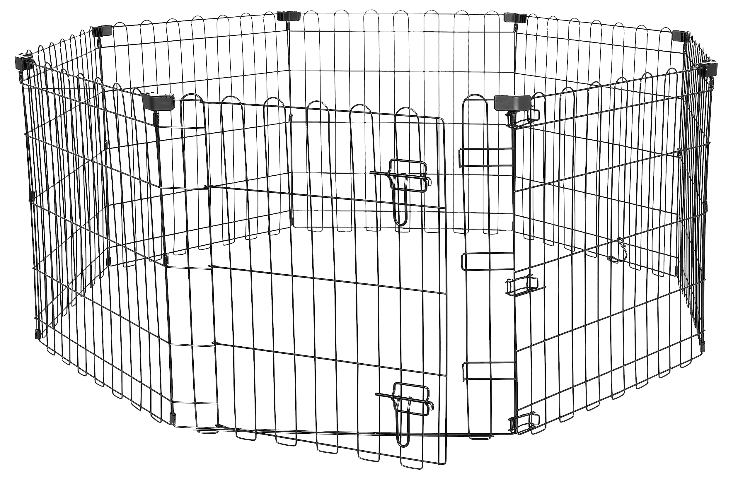 Amazon Basics Foldable Octagonal Metal Dog Pen/Puppy Pen/Playpen Indoor for Dogs and Pets, With door, 61 cm high, Black