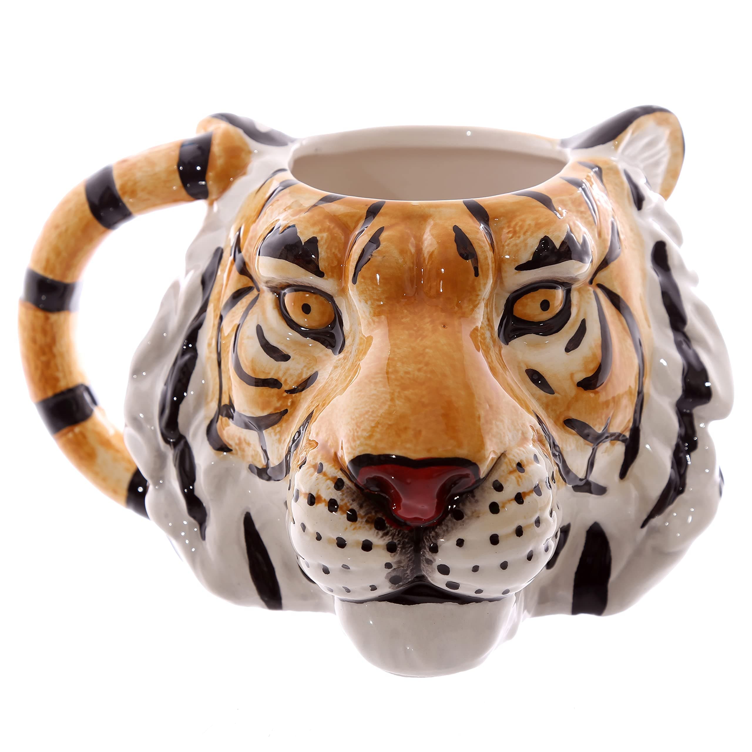 Puckator Spots and Stripes Tiger Head Ceramic Shaped Tea Coffee Mug - Funny Home Accessories - Cute Gifts for Girlfriend - Large Mugs for Men Women Hot Drinks - Cute Cups Presents - Secret Santa Gift