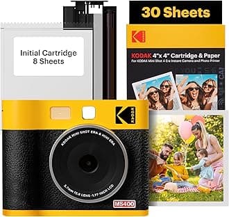 Mini Shot 4 Era 4x4” Instant Digital Camera & Photo Printer, 2-in-1 Portable Print Camera, Bluetooth Smartphone Printer for iOS & Android, 4PASS Dye Sublimation (Yellow, 70 Sheets)