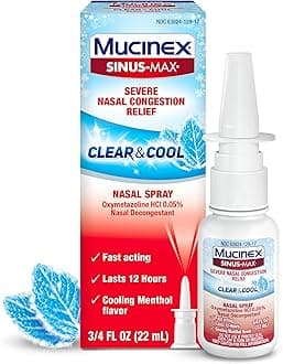 Mucinex Sinus-Max Nasal Spray Decongestant, 12 Hour Over-The-Counter Medication Nose Spray for Sinus Relief, Nasal Decongestants For Adults & Sinus Congestion, Clear & Cool 3/4 Fl Oz( 22ML)