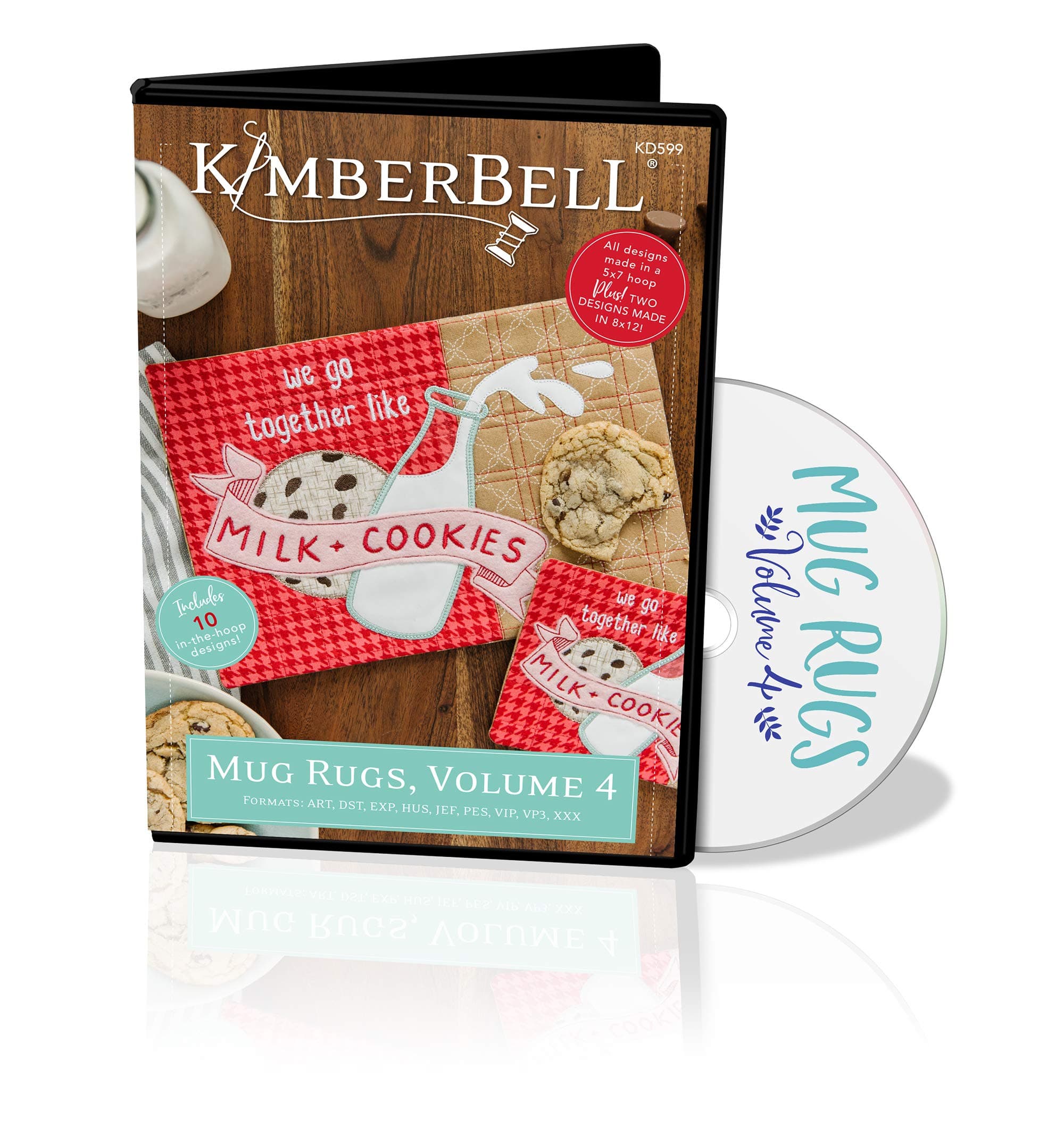 Kimberbell Mug Rugs Volume 4 Machine Embroidery CD - KD599: Easy Step-By-Step Instructions, 10 Designs, All Designs Made Entirely In 5"x7” Hoop, Bonus - 2 Designs Available In 8”x12” Hoop, Made in USA