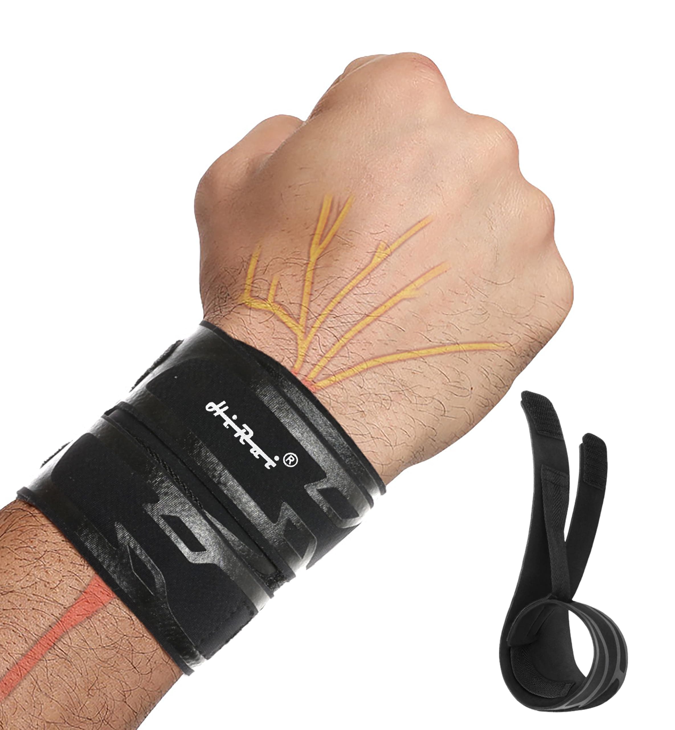 HiRui Wrist Brace Wrist Wraps, Ultra-thin Compression Wrist Straps Wrist Support for Workout Tennis Weightlifting Tendonitis Sprains, Carpal Tunnel Arthritis, Pain Relief - Adjustable (Black, 1 Pack)