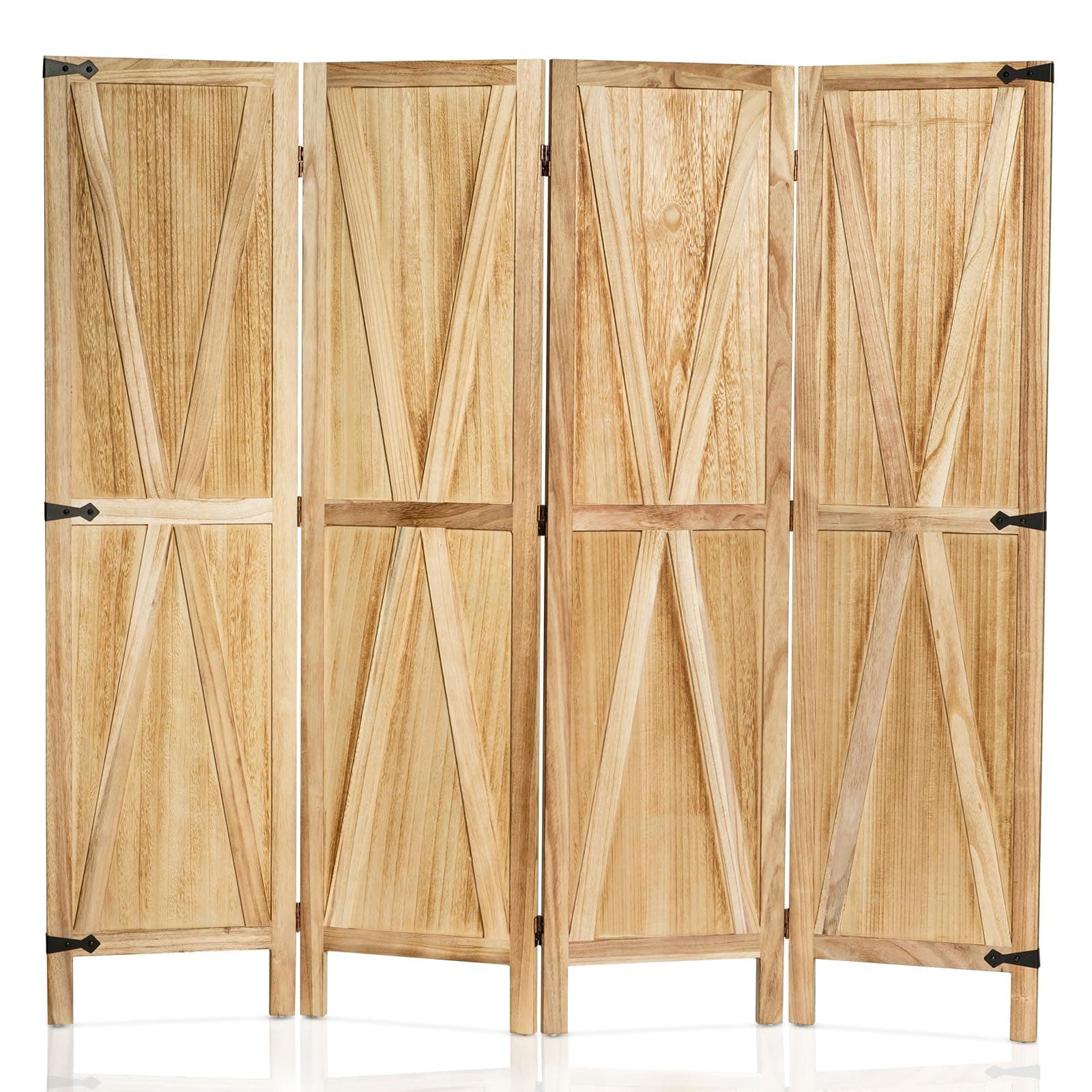 Wood Room Divider, Iron Sheet Decoration,Rustic Folding Privacy Screens Farmhouse Partition Wall dividers for Rooms, Separator, Temporary Wall, Rustic Barnwood (4 Panel, Natural)
