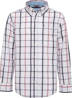 Tommy Hilfiger Boys Long Sleeve Woven Shirt, 100% Cotton, Collared Button-Down with Embroidered Logo, Parfait Pink