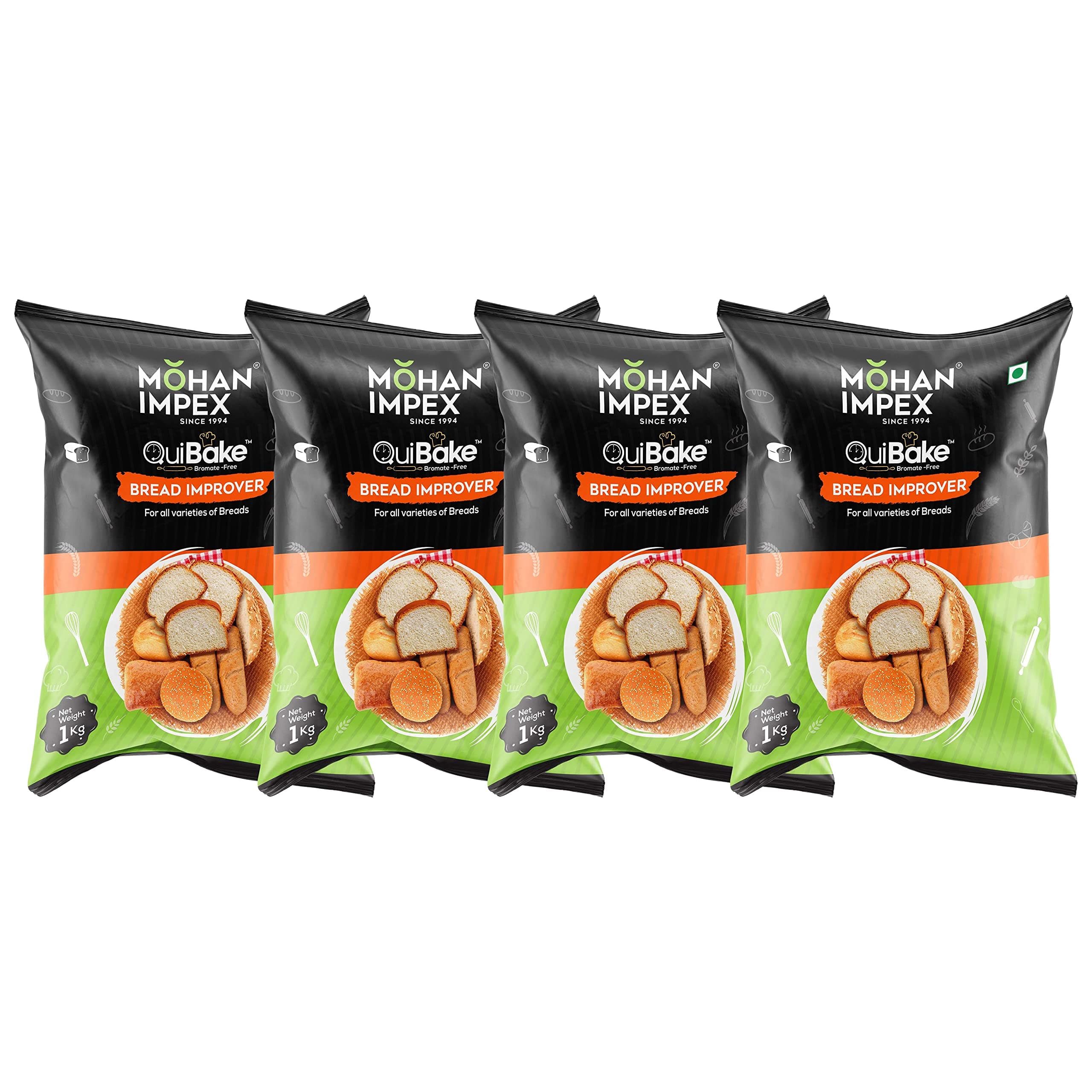 Mohan Impex Bread Improver 1Kg [Pack of 4] - Enhances Dough Rise, Improves Crust & Freshness - Ideal Baking Powder for Breads, Buns, Seitan & Bakery Mixes for Fluffy Results