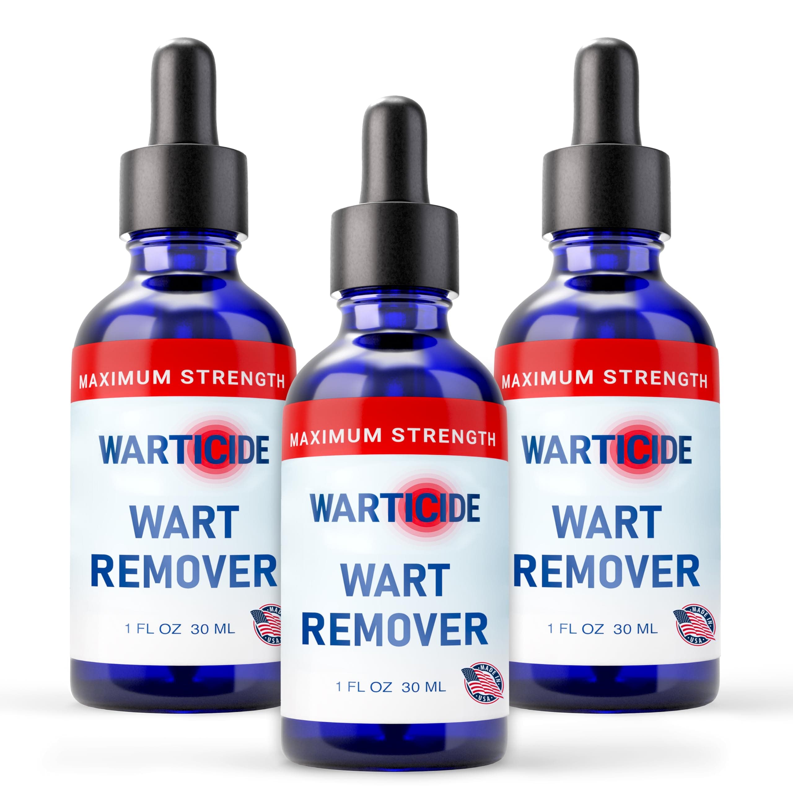 Liquid Wart Remover with 10% Salicylic Acid, Tea Tree & Cedar Leaf Oil - Max Strength Genital & Plantar Wart Treatment for Feet, Hands & Body - Made in USA-Freeze Off Alternative-1 Fl Oz Dropper(3 Pc)