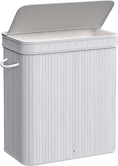 Laundry Hamper with Lid, Bamboo Laundry Basket, Removable Machine Washable Laundry Basket, with Handles, 26.4-Gallons, for Laundry Room, Bedroom, Bathroom, Dove Gray ULCB063G01