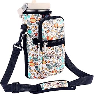 icolor Water Bottle Carrier Bag for Stanley IceFlow Flip Straw Tumbler 20oz Stanley IceFlow Mug Carrying Holder Neoprene Sleeve Stanley Cup Accessories Pouch Crossbody Sling for Travel Fitness