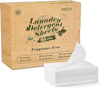 Laundry Detergent Sheets Fragrance Free Non-Plastic Precut Zero Waste 160 Count Liquidless Washing Strips for Home Dorm Travel Camping Hiking Portable