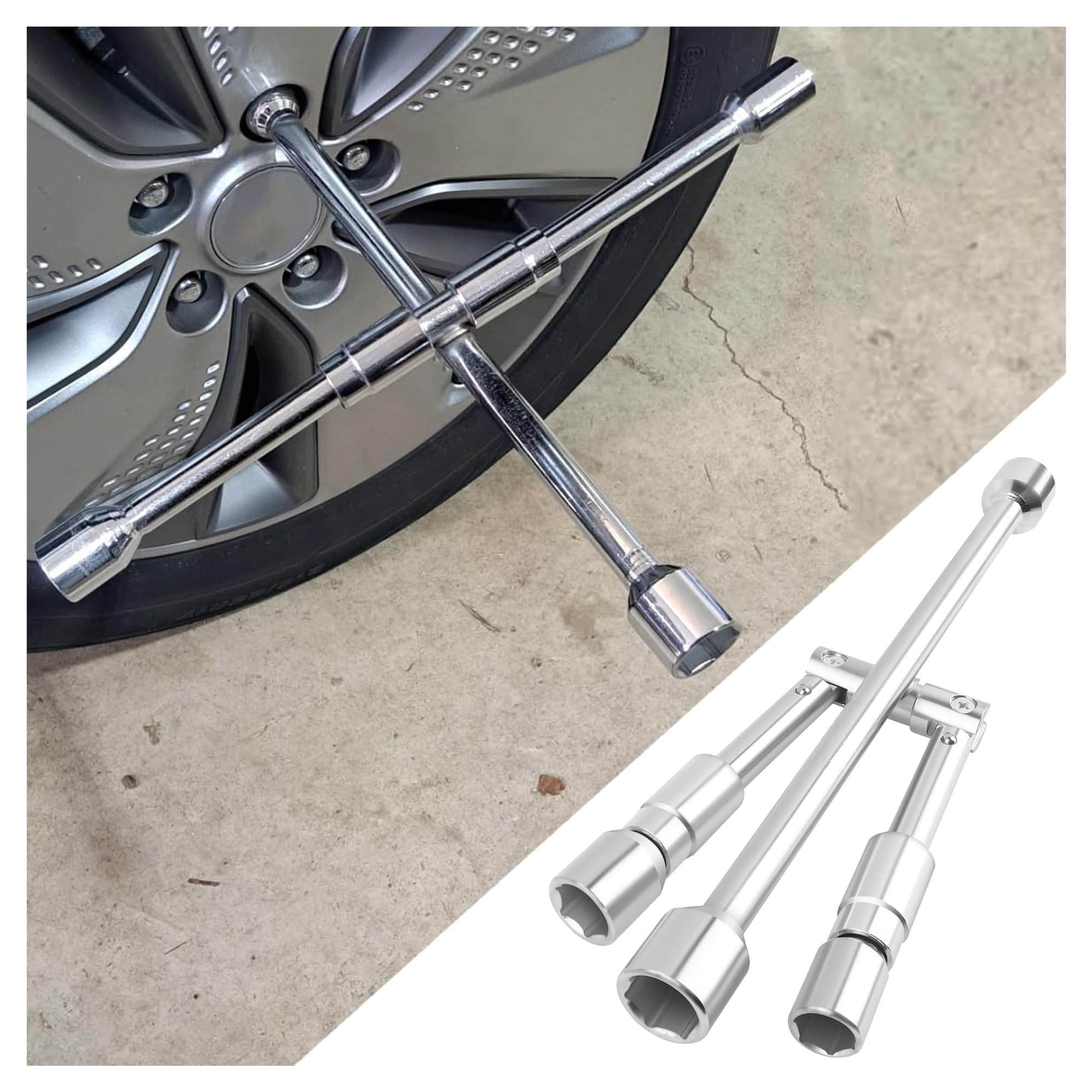 14-Inch Foldable 4 Way Lug Wrench(17,19,21,23mm),Cross Lug Nut Removal Tool/Tire Changing Kit for Car Wheel Lug Nuts,Universal Labor-Saving Tire Iron Lug Wrench 4 Way for Cars SUVs