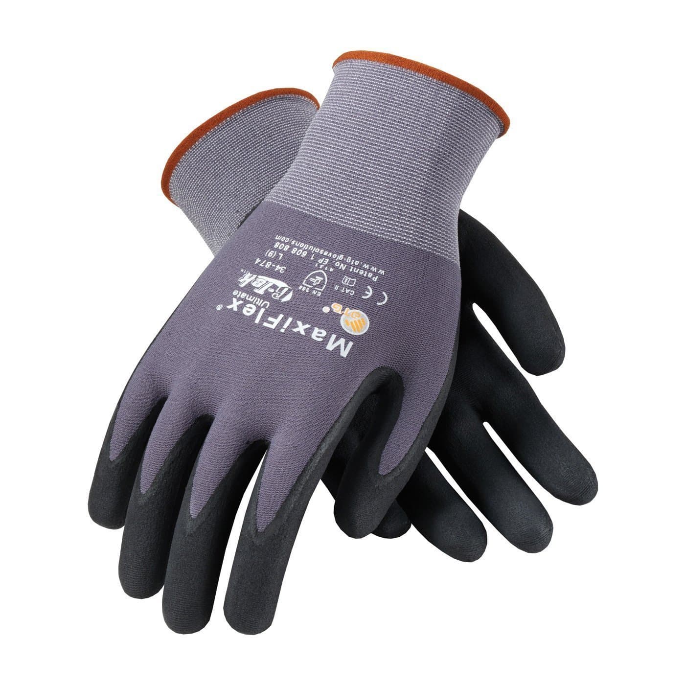 34-874 Ultimate - Nylon Micro-Foam Nitrile Grip Gloves - Black Gray - Sizes - 12 Pairs (Dozen)