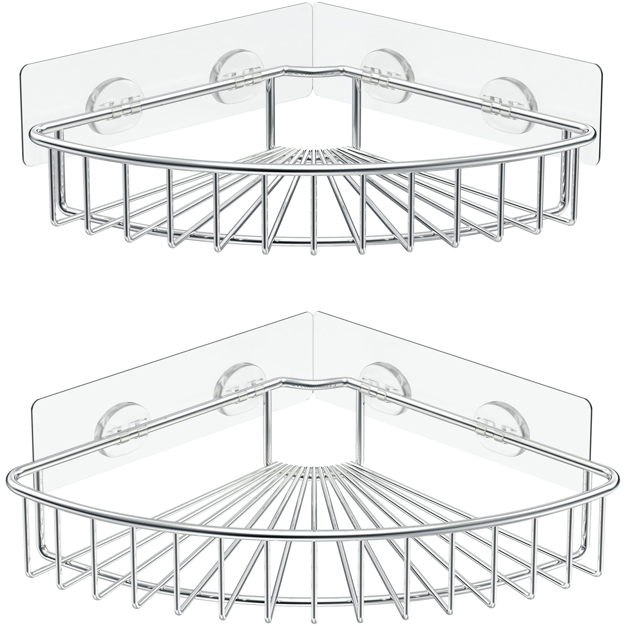SMARTAKE 2-Pack Corner Shower Caddy, SUS304 Stainless Steel, Wall Mounted Bathroom Shelf with Adhesive, Storage Organizer for Toilet, Dorm and Kitchen (Silver)
