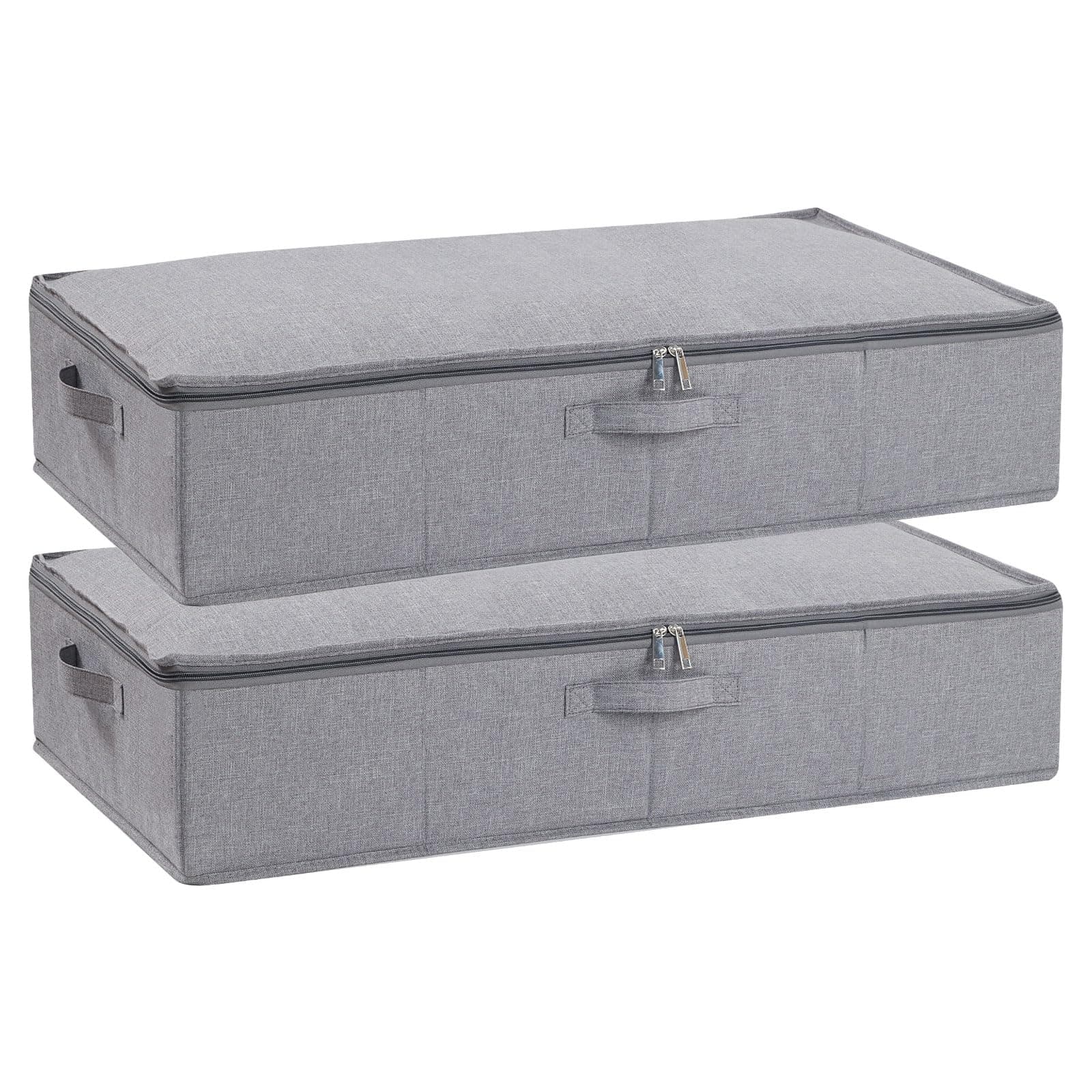 Under Bed Storage Box with Lid, Foldable Wardrobe Organiser with Reinforced Handles, for Blanket, Sheets, Clothing, Shoes, Grey, 2-Pack, 60×30×15 cm