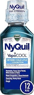Vicks NyQuil VapoCOOL SEVERE Cold, Flu + Congestion Liquid Medicine, Max Stregth 9-Symptom Nighttime Relief, 12 FL OZ