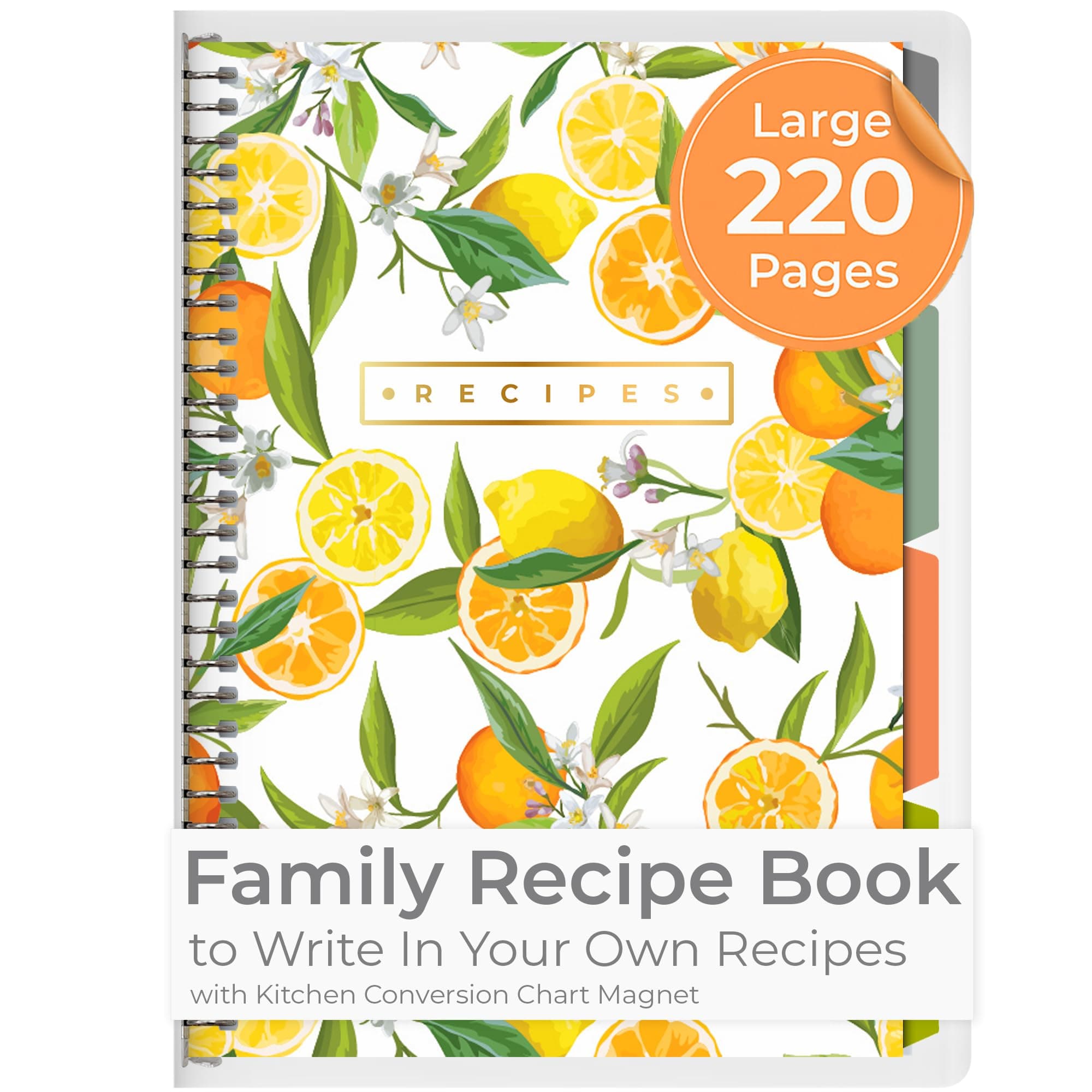 Recipe Book to Write in Your Own Recipes with Conversion Fridge Magnet, 8.5x11.5 inch