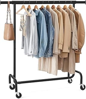 SONGMICS Clothes Rack with Wheels, Heavy-Duty Garment Rack with Extendable Hanging Rod, 286.6 lb Load Capacity, 17.7 x (43.3-59.1) x 64.1 Inches, Chrome-Plated, Matte Black UHSR011B01