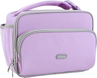 Amersun Kids Lunch Box, Insulated School Lunch Bag with Padded Liner Keep Food Warm Cold for Long Time,Water-resistant Thermal Travel Office Lunch Cooler for Girls Boy-2 Pocket, LB005-LP