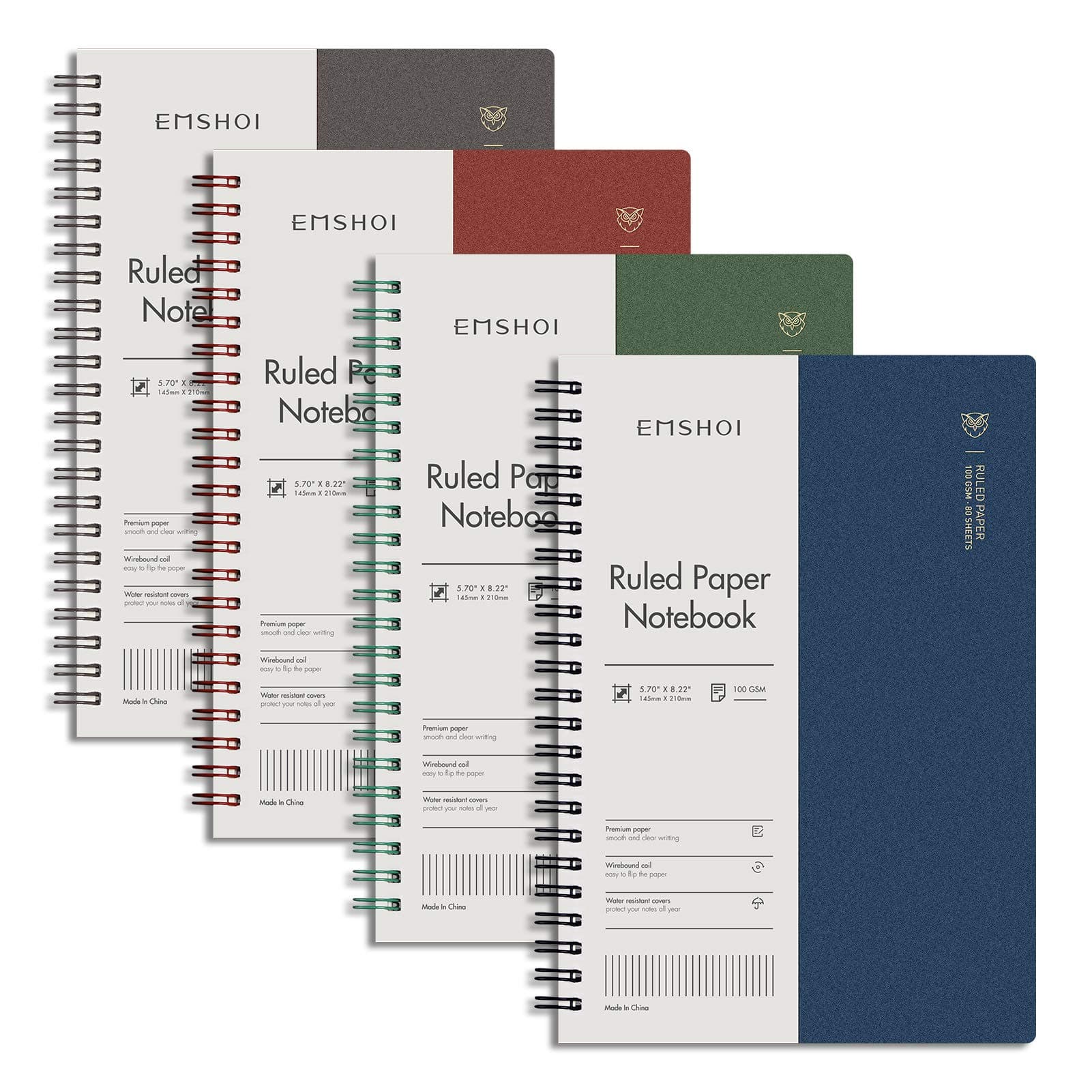 Lined Journal Spiral Notebook 5.7" x 8.22" - 4 Pack 640 Pages 100gsm Thick Paper, A5 Small Notebooks College Ruled, Plastic Hardcover Journals for Writing Women Men Work School Supplies