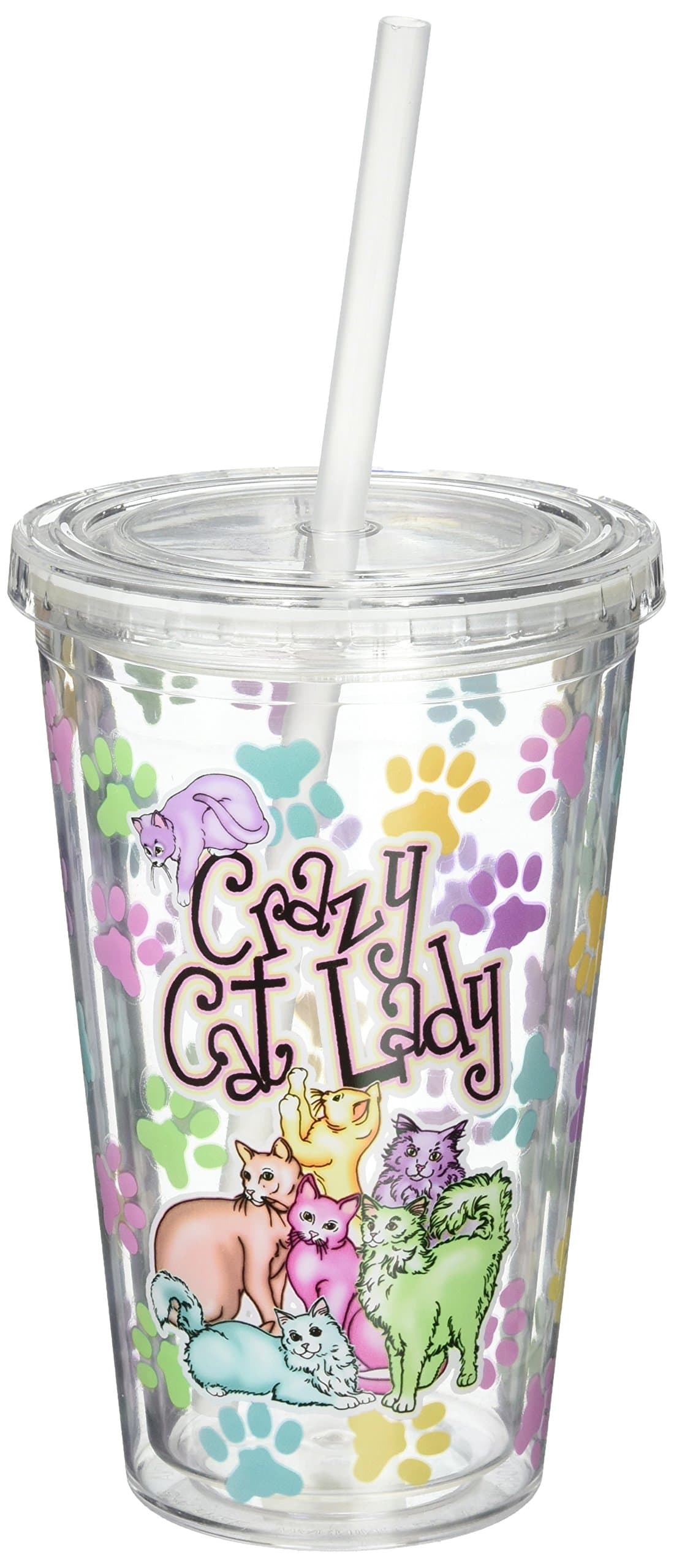 Spoontiques Cat Lady Cup with Straw, Multi
