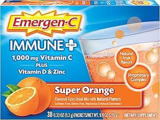 Immune+ 1000mg Vitamin C Powder, with Vitamin D, Zinc, Antioxidants and Electrolytes for Immunity, Immune Support Dietary Supplement, Super Orange Flavor - 30 Count/1 Month Supply