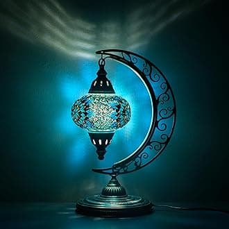 Asylove Turkish Moon Lamp, Mosaic Moroccan Table Lighting, Standing Turkish Lamp, Decor Home Floor Lighting Accessory, Total Dim. 7.5 x 11 x 18 inches (Turquoise)