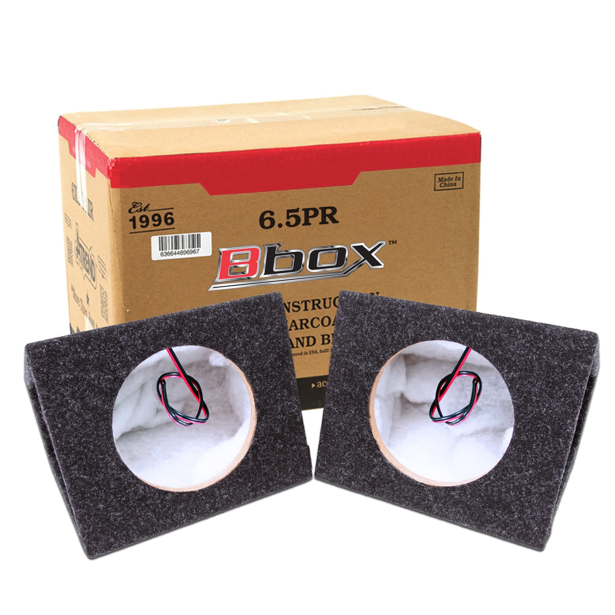 Bbox Pro Audio Tuned 6.5" Speaker Enclosure - Premium Sound & Bass Enhancement - Nickel Terminals - Car/Truck Ready - 18 Gauge Audio Cables - Set of 2 (Charcoal)
