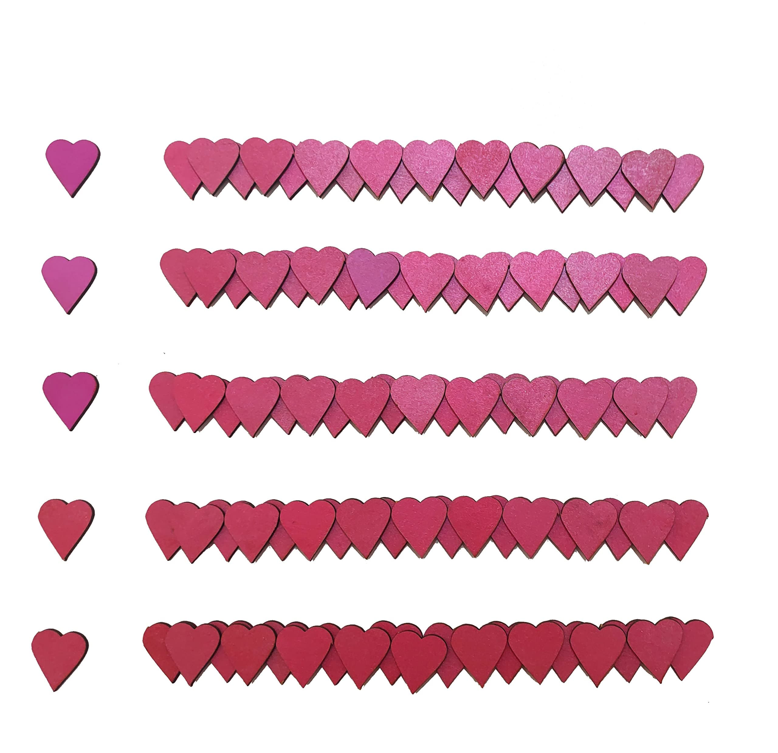 StepsToDo Wooden Bright Pink Heart Shaped Blank Cut-Out Pack of 100. DIY Craft Pieces for Wedding and Christmas Party Decoration, DIY Rangoli, Card Making, Sign Making Art and Craft Projects.