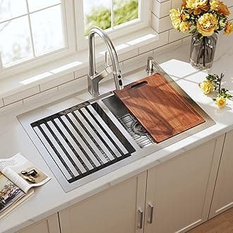 33x22 Double Bowl Drop In Workstation Kitchen Sink 50/50 Topmount 16 Gauge 33 Inch Stainless Steel Sinks with Accessories 33" x 22" x 9"