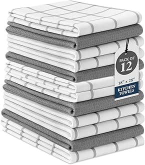 LANE LINEN Kitchen Towels & Dishcloths Set of 12-100% Cotton, Quick-Drying 18” x 28” Absorbent Dish & Tea Towels, Soft Hand Towels for Kitchen - Grey