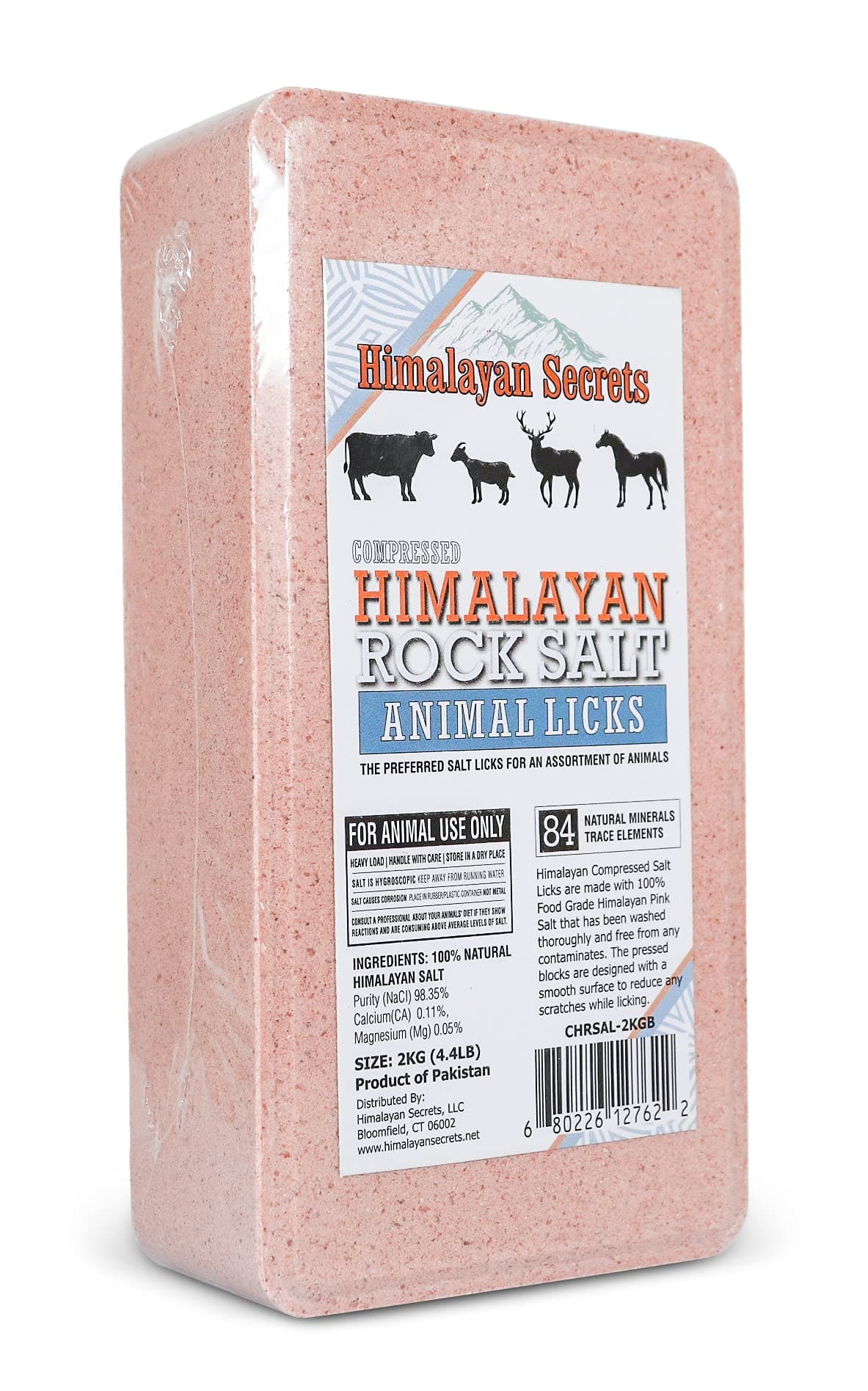 Himalayan Secrets 4.4LB (2KG) Compressed Pink Salt Animal Lick Brick for Livestock and Wildlife - 100% Pure & Natural Feed Salt - 84 Natural Minerals and Trace Elements
