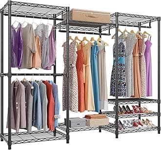 V5 Portable Closet Wardrobe Heavy Duty Clothes Rack, Freestanding Clothing Rack with 4 Hang Rods & 8 Shelves, Adjustable Closet Racks, 68.9" L x 15.7" W x 76.4" H, Max Load 890LBS, Black