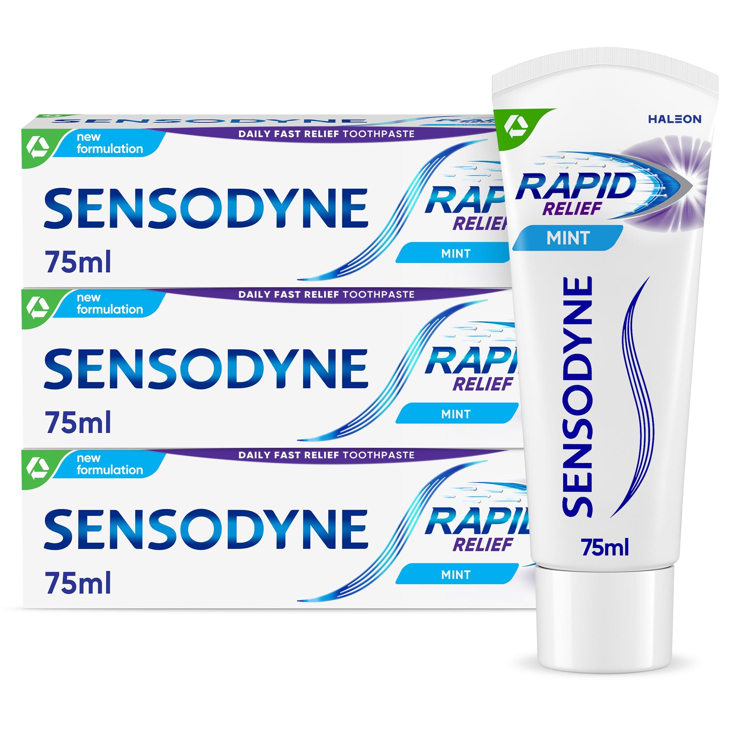 Sensodyne Sensitive Toothpaste Rapid Relief Mint 75ml (Pack of 3)