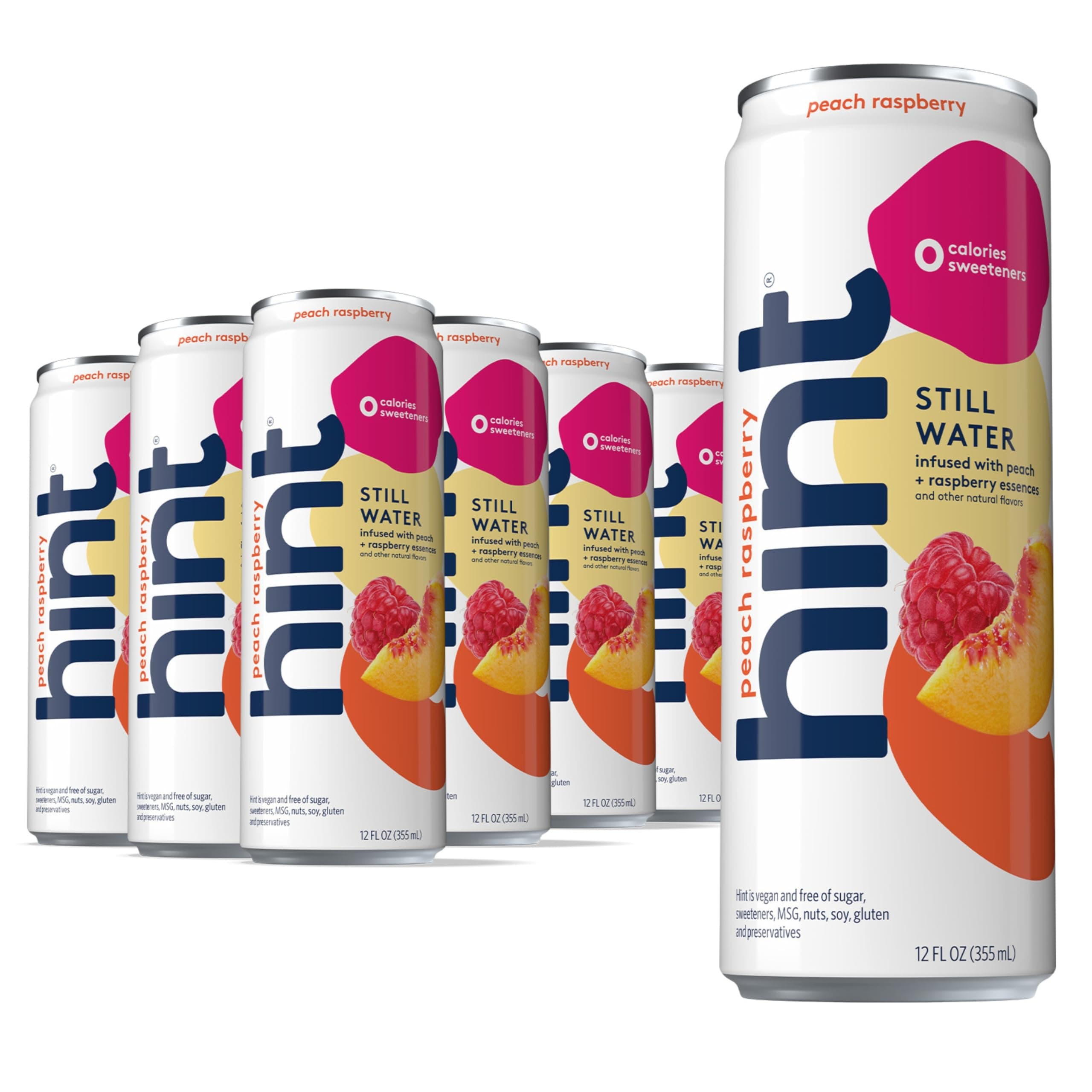 Hint Canned Water, Peach Raspberry - Purified Flavored Water with Zero Calories, Natural Flavors, and Sugar Free - 12 Fl Oz Cans (Pack of 12)