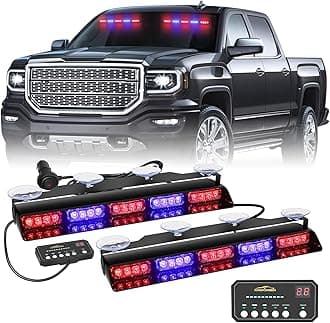 XRIDONSEN 2x 17 inch Emergency Dash Police Lights Red Blue Police Light Bar 40 LED Interior Front/Rear Windshield Strobe Lights Safety Flashing Warning Hazard w/Suction Cups for Vehicles Trucks Car