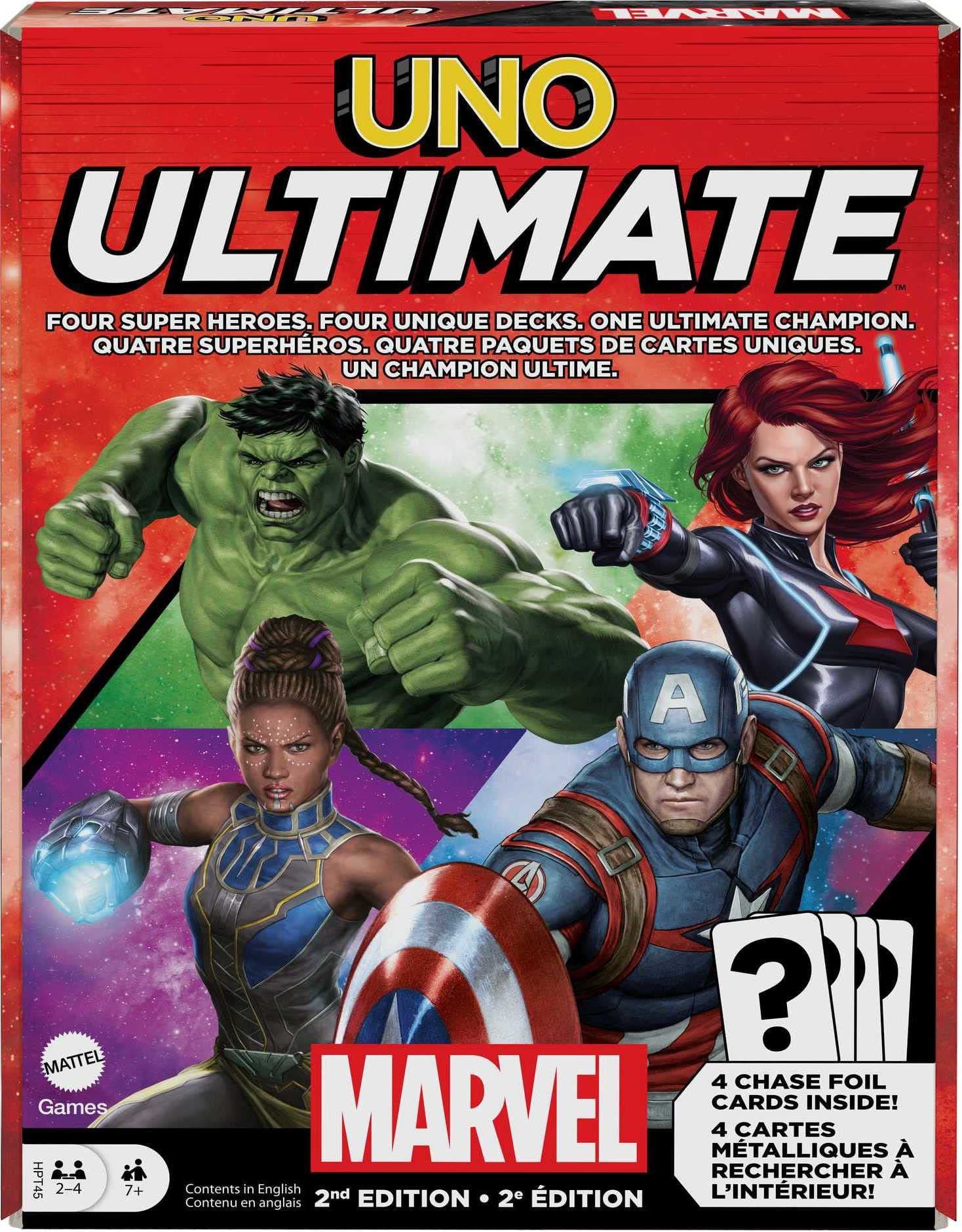 UNO Ultimate Marvel Card Game with 4 Character Decks, 4 Collectible Foil Cards & Special Rules, 2-4 Players, 2Nd Edition