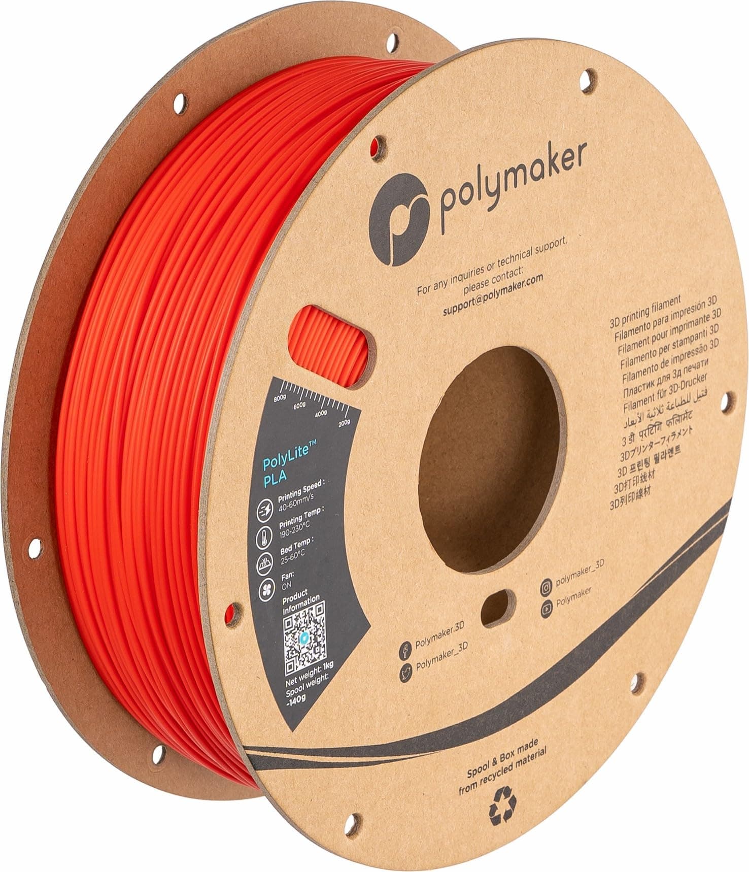 Polymaker PLA Filament, Red 3D Printing PLA Filament 1.75mm 1kg - PolyLite 3D Printer PLA Filament, Dimensional Accuracy +/- 0.03mm, Compatible with Most 3D Printer, Red