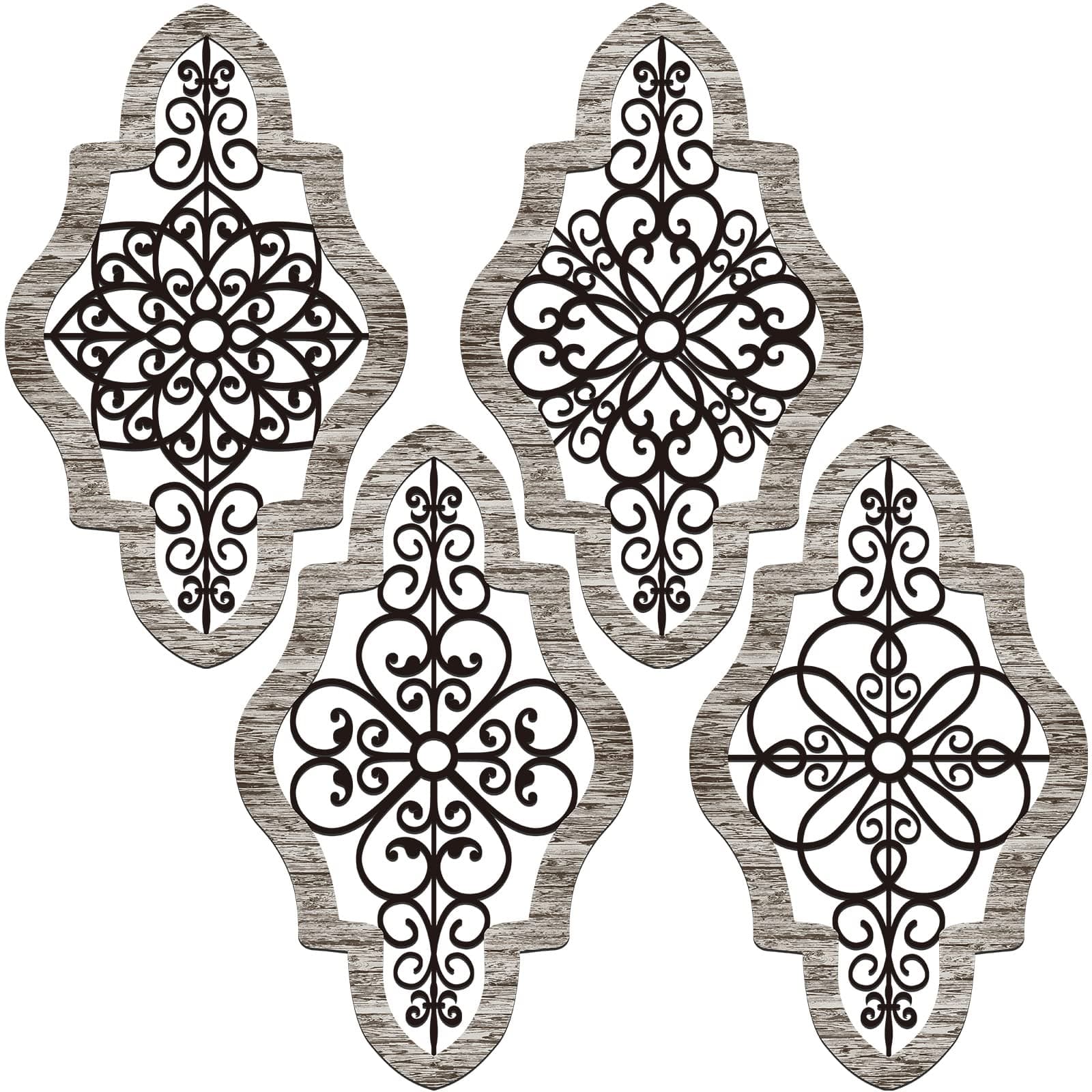 4 Pieces Thicken Rustic Wood Wall Decor Modern Farmhouse Wall Art Decor Wooden Hollow Carved Design Rustic Art for Living Room Bedroom Office Kitchen (Classic Style)