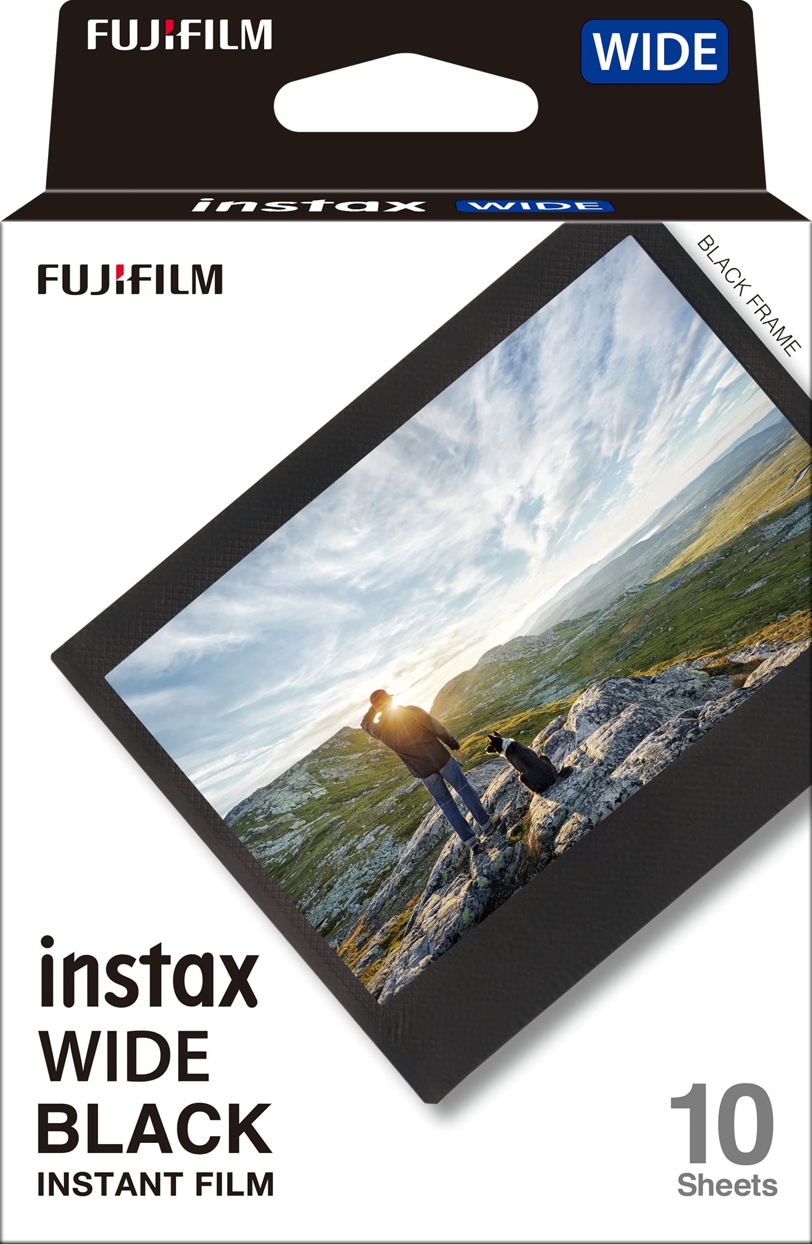 Fujifilm Instax Wide Black Frame WW 1 Instant Camera Film for Chiki Wide, Pack of 10, Black Frame