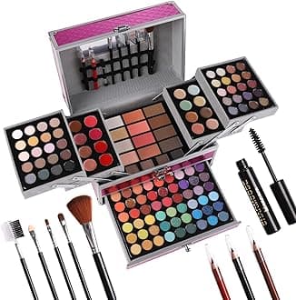 All in One Makeup Gift Set for Women Girls Full Kit, Includes Eyeshadow, Lipstick, Concealer, Highlighter, Eyebrow Powder, Blush, Contour, Lip Liners, Eyeliner, Brushes (Cerise)