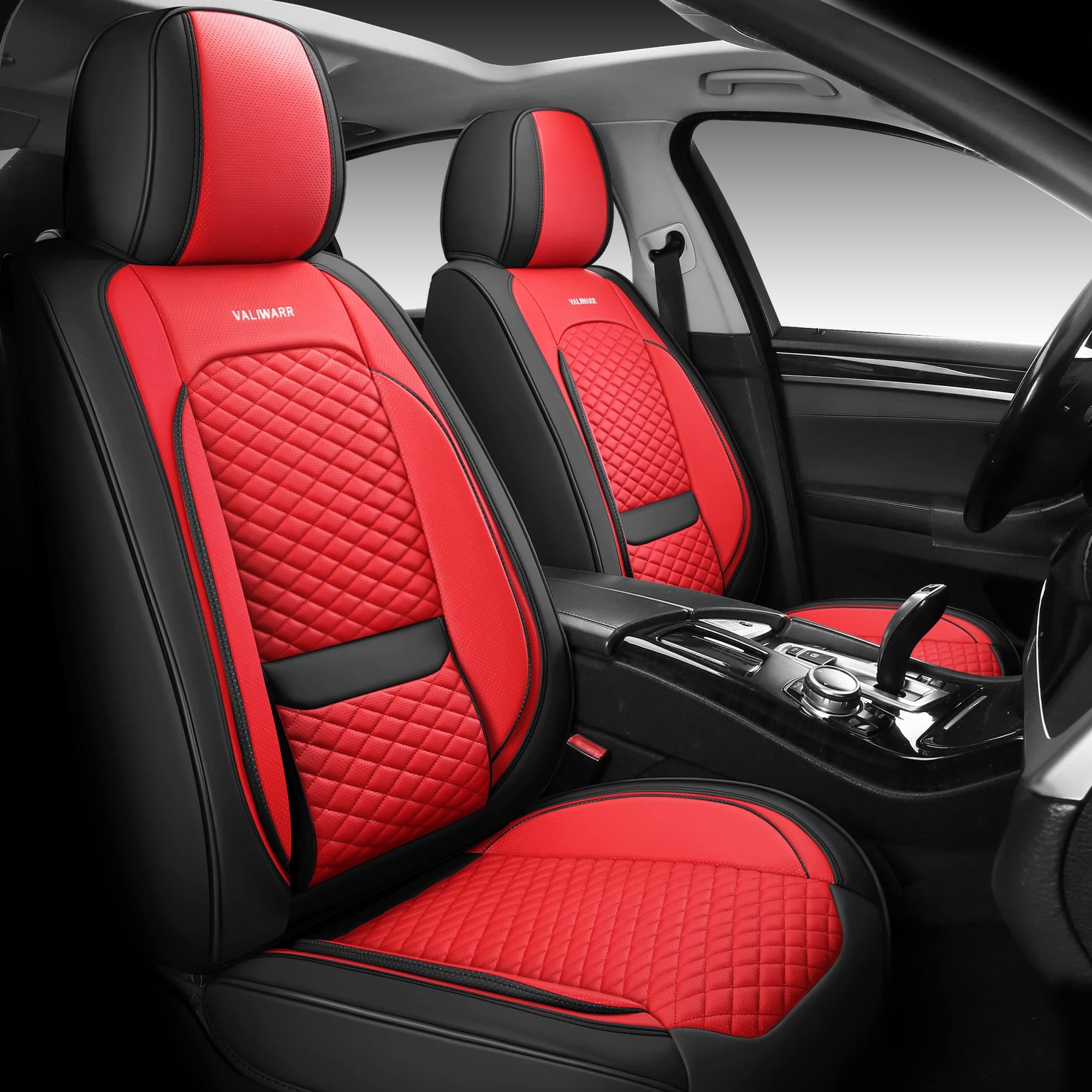 Full Coverage Faux Leather Car Seat Covers Full Set Fit for Cars Trucks Sedans SUVs with Waterproof Leatherette in Auto Interior Accessories (Black and Red)