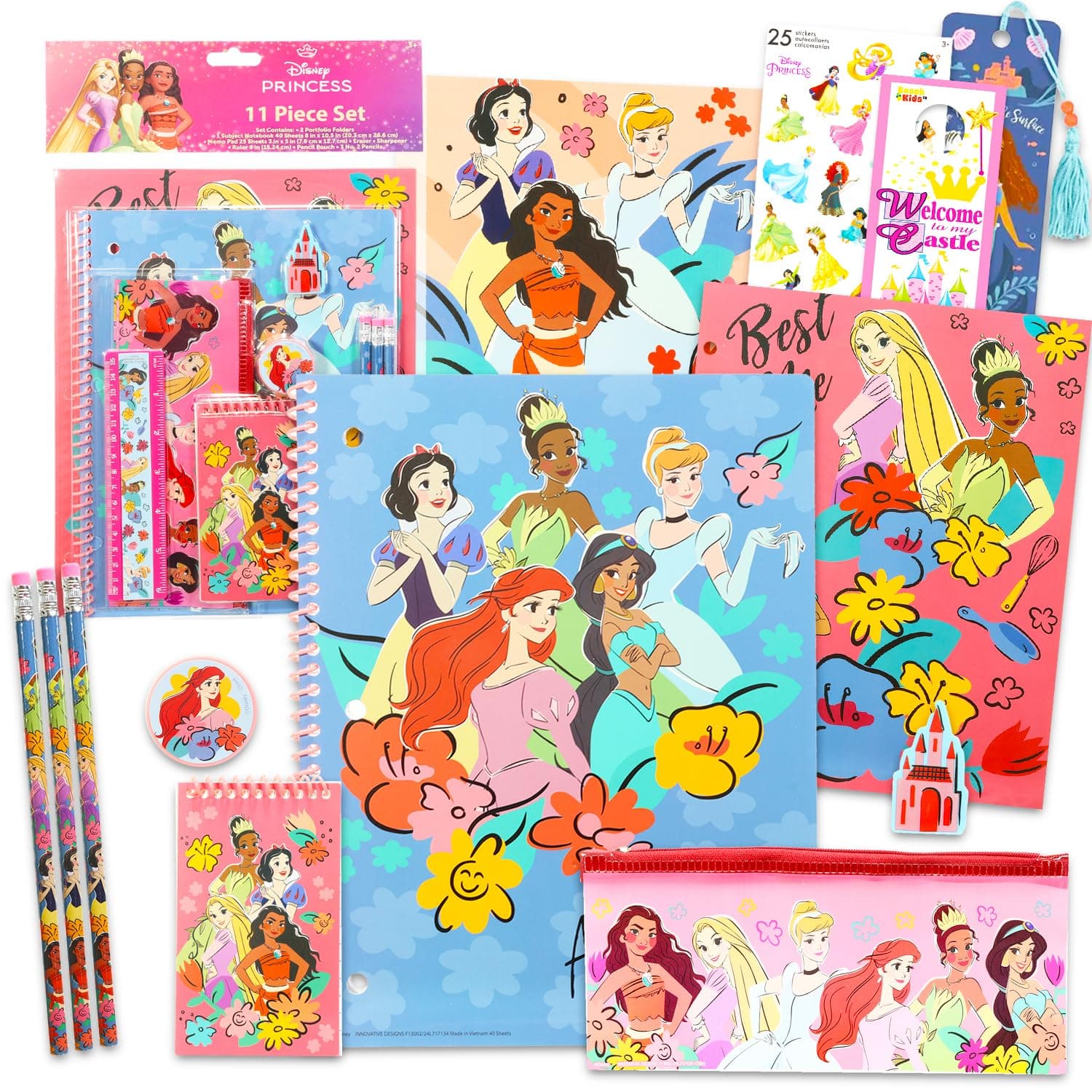 Disney Princess Notebook Set - Bundle of Stationery, Folders, Notebook, Pencils, More | Disney Princess School Supplies for Kids