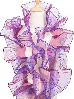 OIIKI Ruffle Pleated Organza Lace Trims 5 Yards, Purple Organza Chiffon Ruffled Fabric Trim, Tulle Ruffle Lace Border for Craft Sewing Dress Bag Decoration Applique Trimming