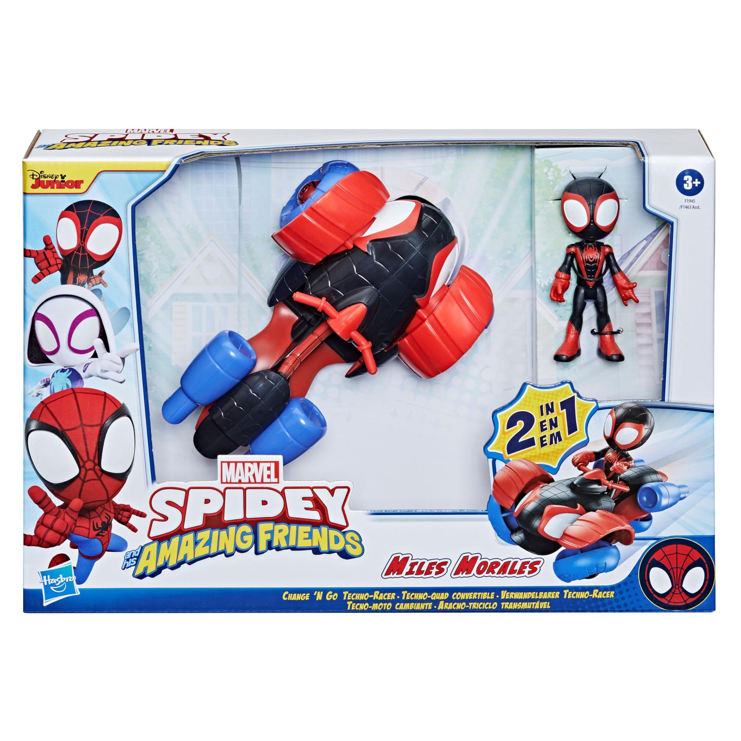 SPIDEY AND HIS AMAZING FRIENDS Marvel Change 'N Go Techno-Racer and 10-cm Miles Morales: Spider-Man Action Figure, Ages 3 and Up