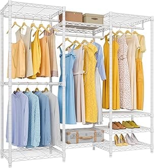VIPEK V5 Portable Closet Wardrobe Heavy Duty Clothes Rack, Freestanding Closet Metal Clothing Rack with 4 Hang Rods & 8 Shelves, Adjustable Custom Closet Rack, 56.7" Lx15.7 Wx76.4 H, White (Medium)