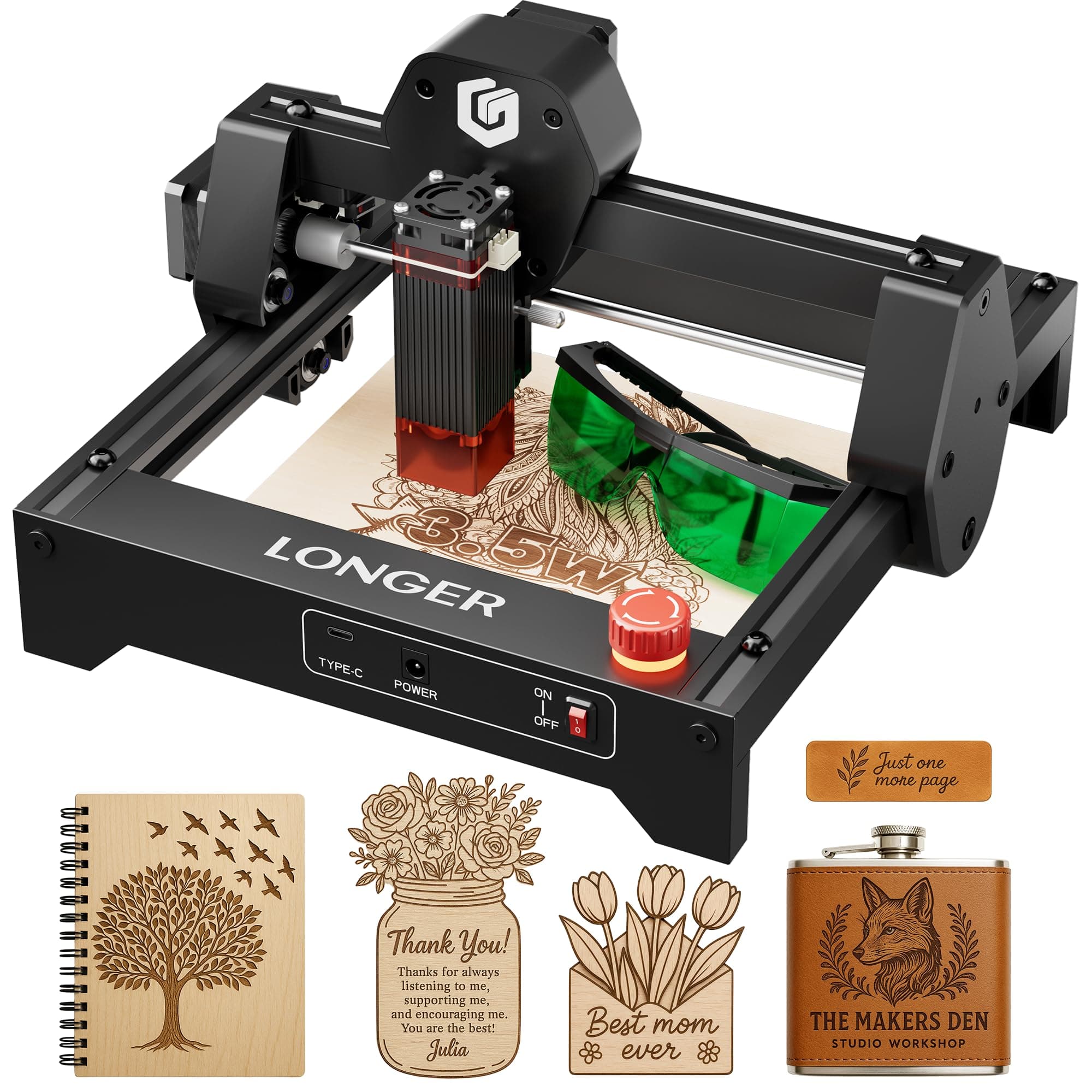 LONGER RAY5 Laser Engraver 3500mW High Precision 0.04 * 0.04mm Mini Laser Cutter and Engraving Machine 130x140mm Working Area for Wood Metal Acrylic Glass