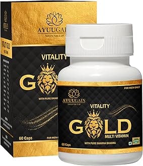 - Vitality Gold Capsule for Men with Swarna Bhasma, Shilajeet, Safed Musli, Akarkara, Makardhwaj, Jund Bedastar, Konch Beej| Overall Health Booster Ayurvedic Stamina Supplement for Men -60Caps