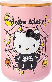 ilver Buffalo Hello Kitty Skeleton Web 6.6" Ceramic Container with Bamboo Lid