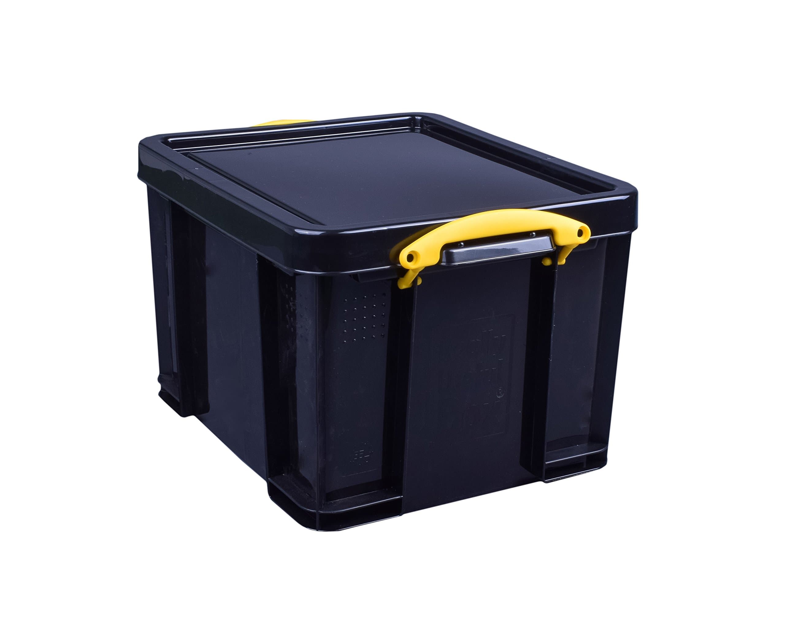 Really Useful Box Plastic Storage 35 Litre Solid Black with Yellow Handles