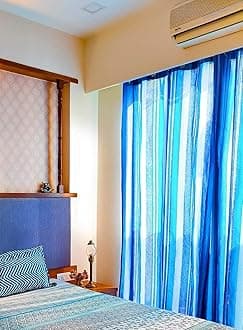 RANGBHAR Handloom Cotton Semi Sheer Curtains for Door, Cotton Curtains 7 Feet Long Set of 2 with Eyelets, (Blue, Door-7 Feet X 4 Feet)