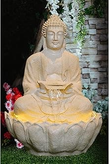 EXPLEASIA Lotus Buddha Water Fountain for Home and Garden, Indoor Big Size 3 Feet, Vastu, Stone Finish